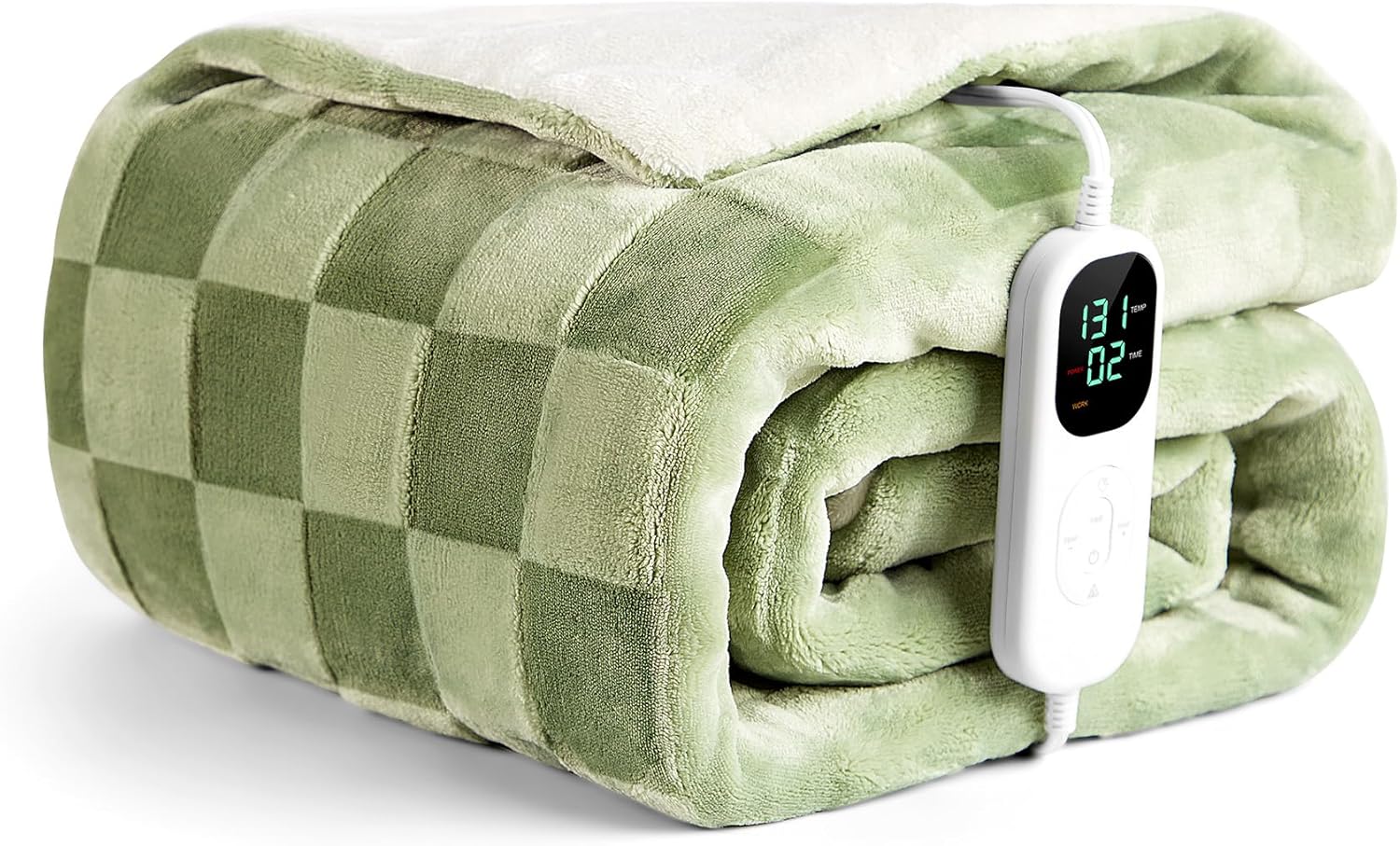CozyHeats Electric Heated Blanket Throw, 6 Heat Levels 10-Hour Auto Off, Ultra-Soft Flannel Checkered Heating Pad for Couch & Bed, ETL Certified, 50"x60" (Sage Green)