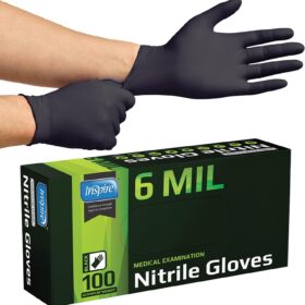Inspire Heavy Duty 6 Mil Black Nitrile Gloves – Industrial Grade, Chemical Resistant, Powder-Free Disposable Safety Gloves for Automotive, Medical, Cleaning & Food Service