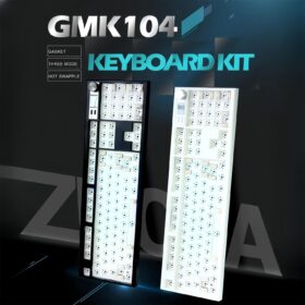 FKZ GMK104 Custom Mechanical Keyboard Kit – Wireless BT5.0/2.4G/Wired Full-Size Barebones with Smart Screen, Metal Knob, Hot Swappable Gasket Mount & RGB (Black DIY Kit)