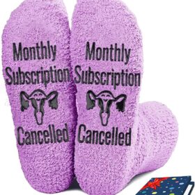 Hysterectomy Recovery Gifts for Women - 'Monthly Subscription Cancelled' Funny Novelty Socks, Soft Purple Crew