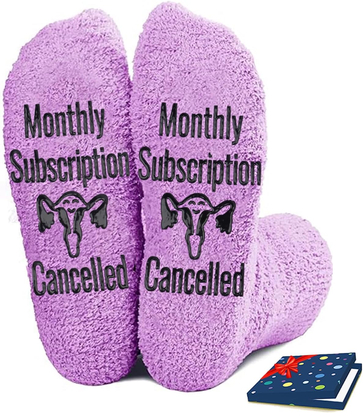 Hysterectomy Recovery Gifts for Women - 'Monthly Subscription Cancelled' Funny Novelty Socks, Soft Purple Crew