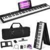 88 Key Folding Piano with Semi-Weighted Keys - Portable MIDI Keyboard, Bluetooth MIDI, Rechargeable Battery, and Carry Bag - Full Size Digital Travel Piano for Beginners & Professionals