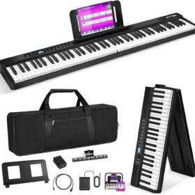 88 Key Folding Piano with Semi-Weighted Keys - Portable MIDI Keyboard, Bluetooth MIDI, Rechargeable Battery, and Carry Bag - Full Size Digital Travel Piano for Beginners & Professionals