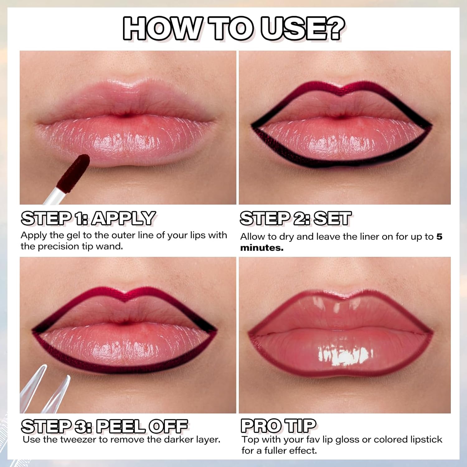 Cilrofelr Peel Off Lip Tattoo Liner Stain | Long-Lasting, Matte, Waterproof & Transfer-Proof Lip Color with Tweezer (Berry)