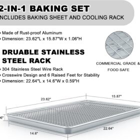 24 Inch Natural Aluminum Commercial Baking Sheet Pan & Cooling Rack Set