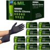 Inspire Heavy Duty 6Mil Black Nitrile Gloves - Industrial Strength, Powder-Free, Latex-Free Disposable Work Gloves for Automotive, Mechanic & Food Safety (100 Count)