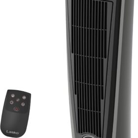 Lasko 1500W Ceramic Space Heater with Remote - Tower Heater with Thermostat, Timer, and Widespread Oscillation for Whole Room Comfort, Portable Electric Heater for Bedroom, Living Room, Home Office
