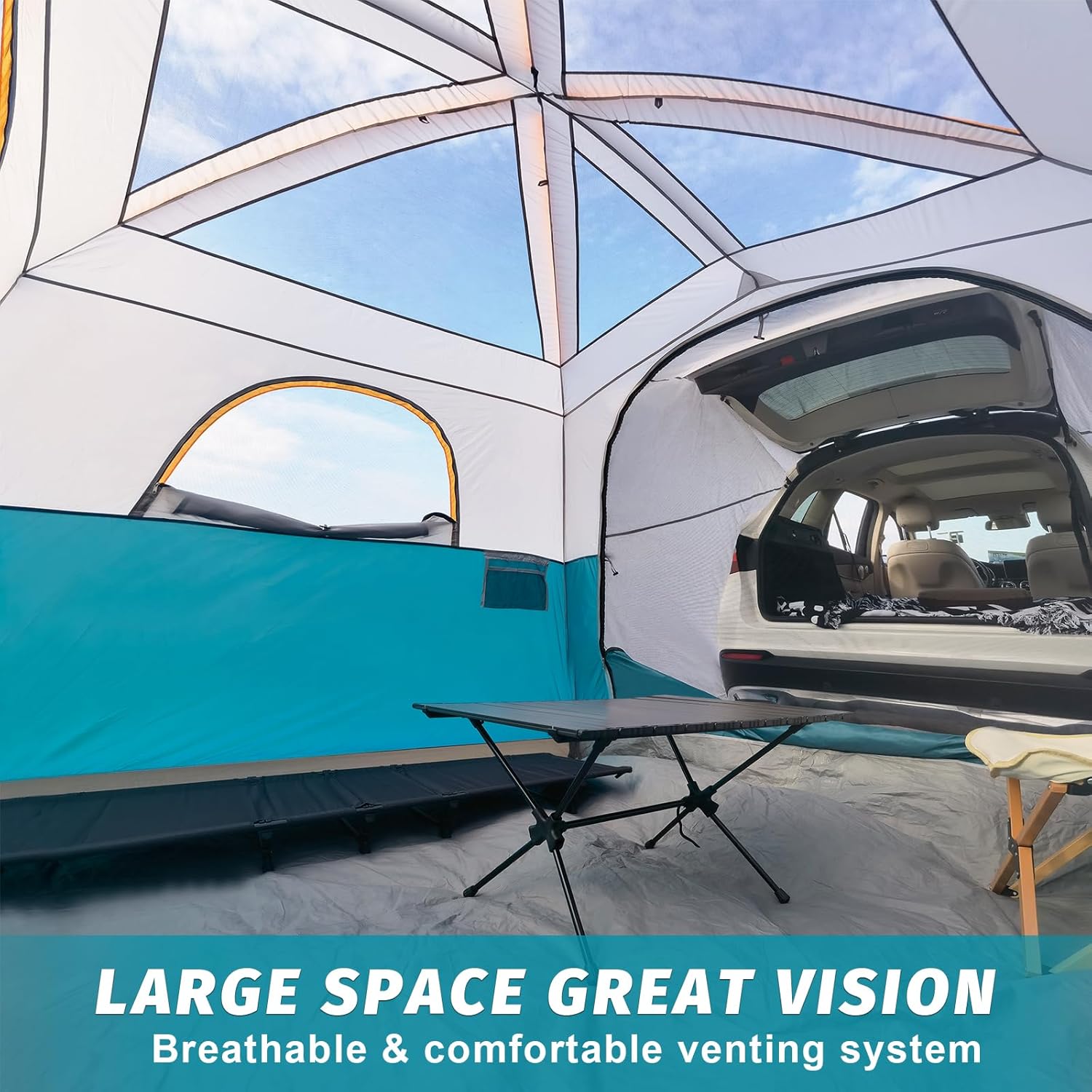 UNP 6-Person SUV Tent – 10' x 9' Waterproof Camping Shelter with Rainfly, Easy Setup Vehicle Sleeve & Breathable Mesh Design