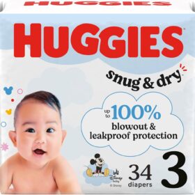 Huggies Snug & Dry Disposable Baby Diapers, Size 3 (16-28 lbs), 34 Count - Leak Lock Protection & Wetness Indicator
