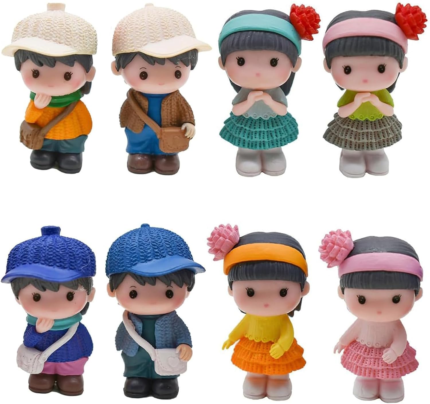 8Pcs Miniature Resin Boy & Girl Figurines – Cute Cake Toppers, Fairy Garden Decor & DIY Dollhouse People
