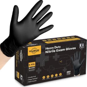 TitanFlex Heavy Duty Black Nitrile Gloves - 6-Mil Thick, Latex-Free, Powder-Free Disposable Safety Gloves for Food Handling, Medical, Automotive & Cleaning (100 Count)