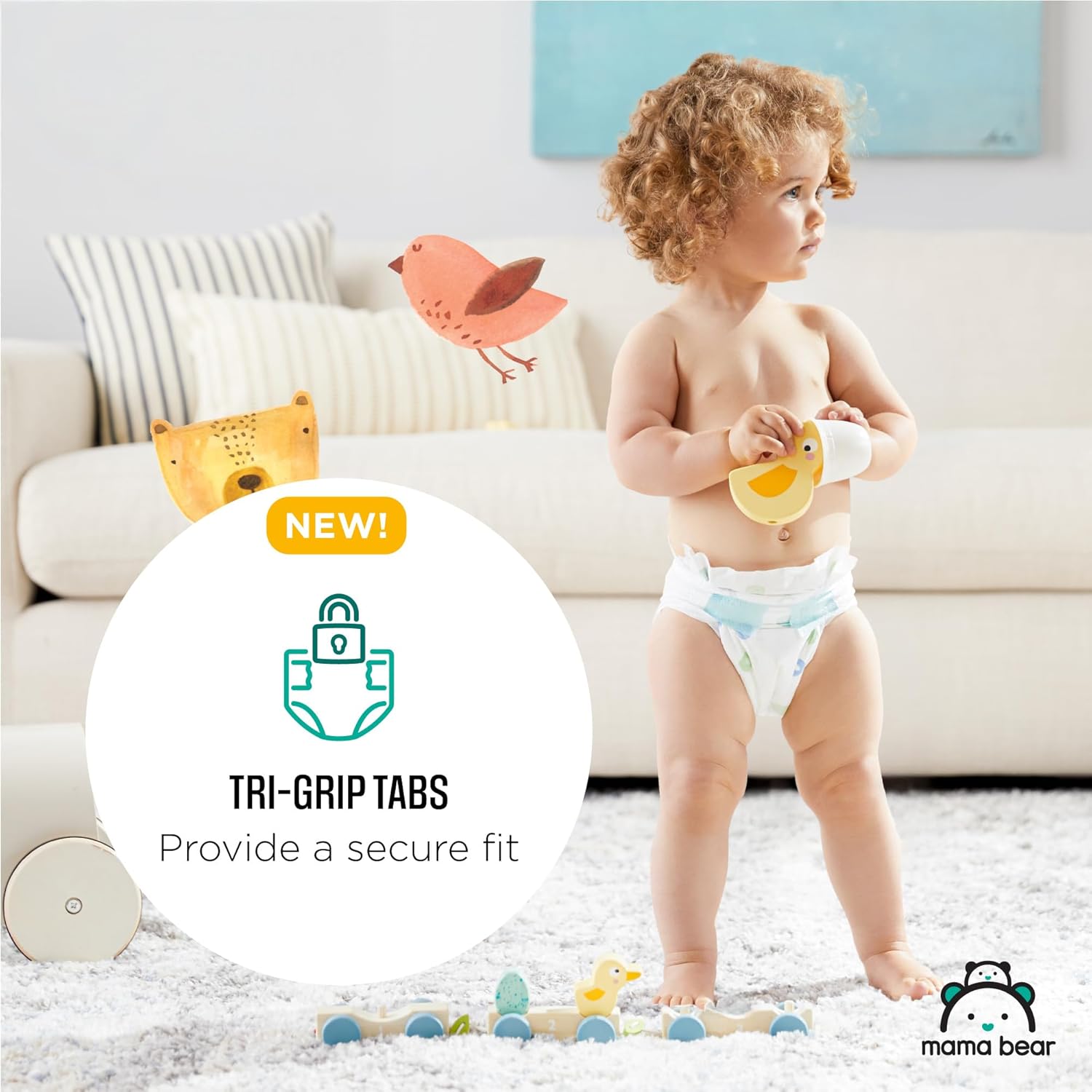 Mama Bear Gentle Touch Diapers (Size 6, 108 Count) - Hypoallergenic & Dermatologist Tested, 12-Hour Leak Protection