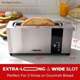 Mueller UltraToast 2 Slice Stainless Steel Toaster with Extra-Wide Long Slots, LED Display & 6 Browning Levels