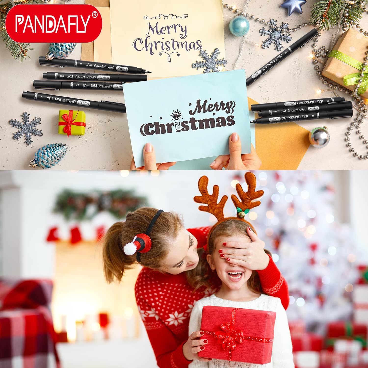 PANDAFLY 10-Piece Calligraphy Pen Set - Premium Black Ink Brush & Fine Tip Markers for Hand Lettering, Art Drawing, & Scrapbooking