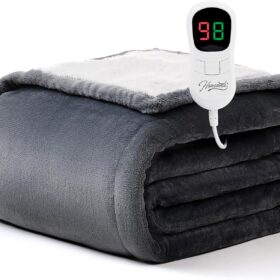 Homemate Heated Blanket Electric Throw - 50"x60" Luxuriously Soft Flannel & Sherpa with 10 Heat Settings & 8-Hour Auto-Off