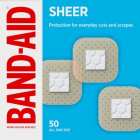BAND-AID Brand Sheer Spots Adhesive Bandages, 50 Count – Sterile Small Square First Aid Bandages with Quilt-Aid Comfort Pad for Minor Cuts & Scrapes
