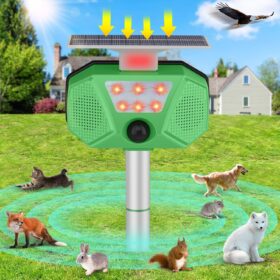 Solar Ultrasonic Animal Repeller – Waterproof Motion Sensor Pest Control with LED Flashlight for Yard, Garden & Farm