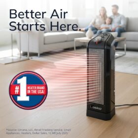 Lasko Ceramic Space Heater with Adjustable Thermostat, 1500W Personal Heater with Overheat Protection & Oscillation for Indoor Use, Black Model CT16450