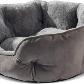 Asvin Luxury Round Dog Bed & Cat Bed – 20 inch Small Pet Bed with Ultra-Soft Sherpa Fleece, Non-Slip & Water-Resistant Bottom, Machine Washable Calming Bed for Puppies & Kittens (Grey)