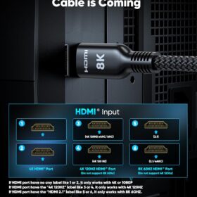 Highwings 8K@60Hz HDMI Cable 20FT – Ultra High Speed 48Gbps Braided Cord with 48Gbps Bandwidth, 4K@120Hz, VRR, HDCP 2.2 for PS5, Xbox Series X, HDTV & PC