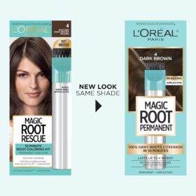 L'Oreal Paris Magic Root Rescue, 10 Minute Permanent Hair Color Kit, Dark Brown (4) - 100% Gray Coverage with Precision Applicator