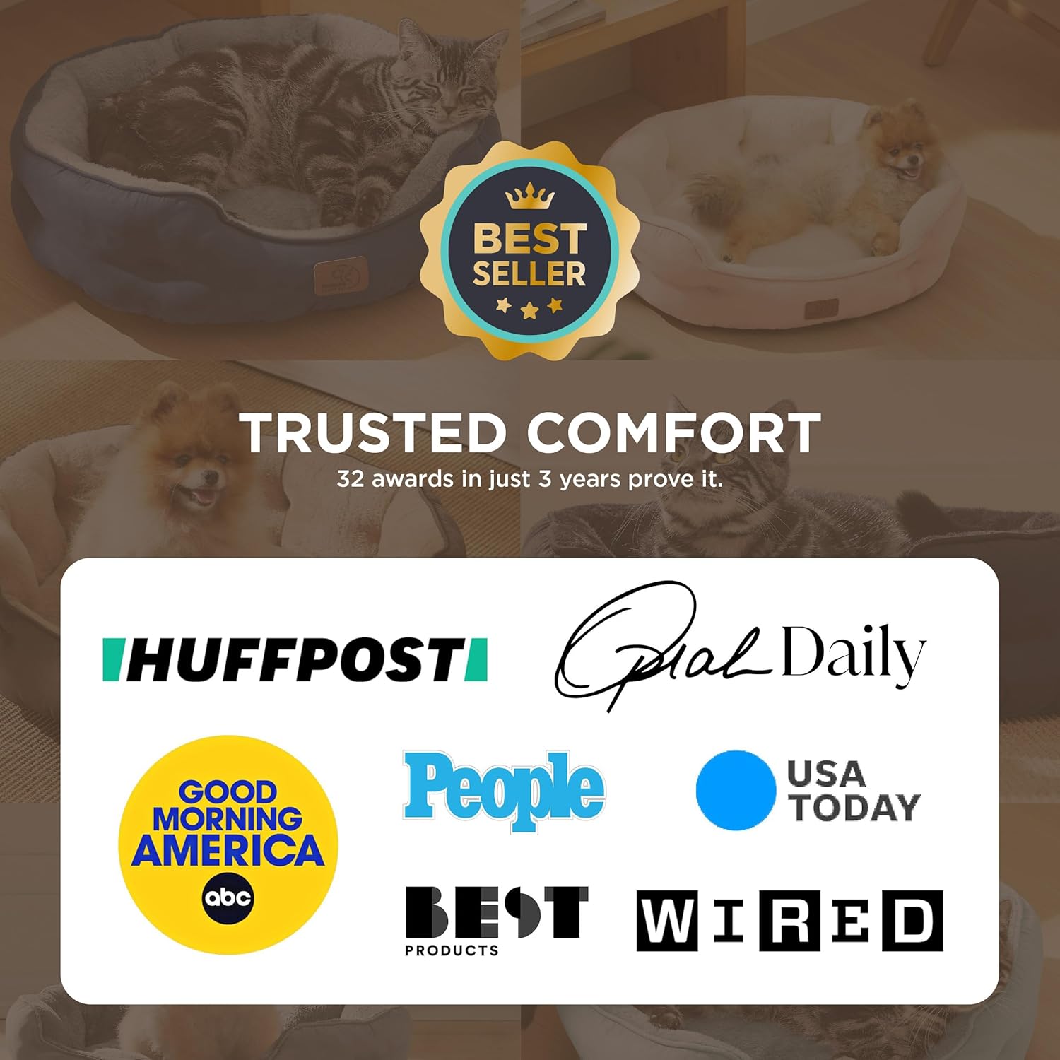 Bedsure Round Calming Dog Bed for Small Dogs & Cats - Plush Sherpa Cat Bed with Non-Slip Bottom, Machine Washable, 20", Camel