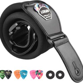 LEKATO 3 Inch Wide Padded Bass Guitar Strap with Pick Holder, Locks & Picks - Adjustable & Comfortable