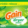 Gain Dryer Sheets Plus Wrinkle Release, Original Scent, 120 Count | Reduces Static & Softens Fabrics