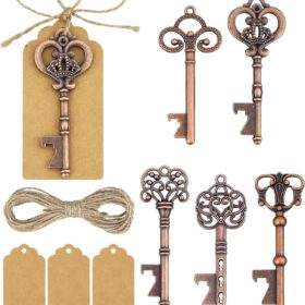 25 Pcs Vintage Skeleton Key Bottle Openers with Escort Tags – Rustic Wedding Favors, Party Souvenirs & Bridal Shower Gifts (Antique Copper)