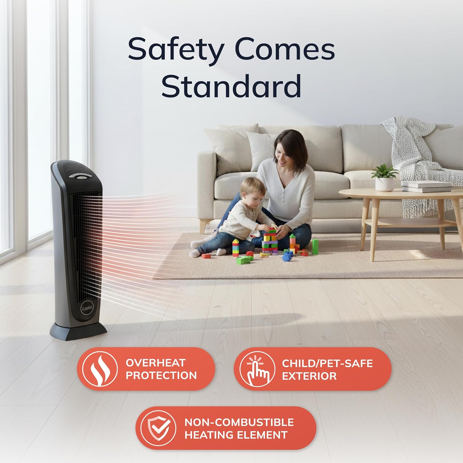 Lasko Ceramic Tower Space Heater with Remote Control, 1500W Electric Heater for Indoor Use with Adjustable Thermostat, 7-Hour Timer & Widespread Oscillation for Whole-Room Comfort, 751320