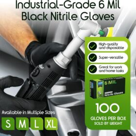Inspire Heavy Duty 6 Mil Black Nitrile Gloves – Industrial Grade, Chemical Resistant, Powder-Free Disposable Safety Gloves for Automotive, Medical, Cleaning & Food Service