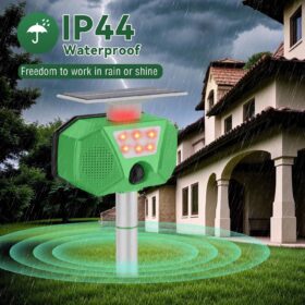 Solar Ultrasonic Animal Repeller – Waterproof Motion Sensor Pest Control with LED Flashlight for Yard, Garden & Farm