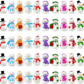 Exasinine 50Pcs Mini Christmas Snowman Figurines – Assorted Tiny Resin Snowman Decorations for Fairy Gardens, DIY Crafts, Holiday Miniature Village Scenes, and Winter Desktop Ornaments