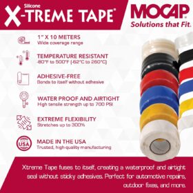 MOCAP X-Treme Silicone Self-Fusing Tape - 1 Inch x 10 Foot Roll - Heavy Duty, Waterproof & Heat Resistant Rubber Repair for Electrical, Automotive, and Plumbing