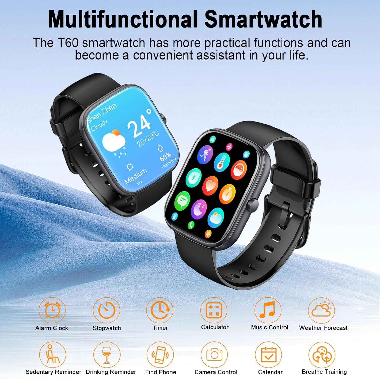 UAUE-T60 Smart Watch with Bluetooth Calling 2025 – 1.91“ HD Display Fitness Tracker for Android & iOS