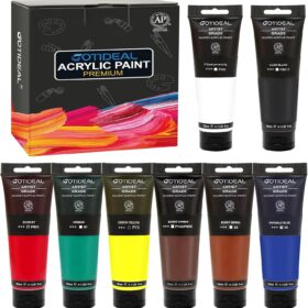 GOTIDEAL Professional Acrylic Paint Set - 8 Vibrant 4oz (120ml) Colors, Non-Toxic & Quick-Dry for Canvas, Wood, Fabric & Rock Painting