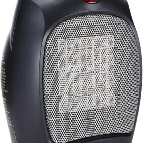 Amazon Basics Compact Ceramic Space Heater for Indoor Use, 1500W with Adjustable Thermostat, Tip-Over & Overheat Protection, for Office, Desk, and Small Rooms, Non-Oscillating, 7.52" D x 6.34" W x 9.45" H, Black