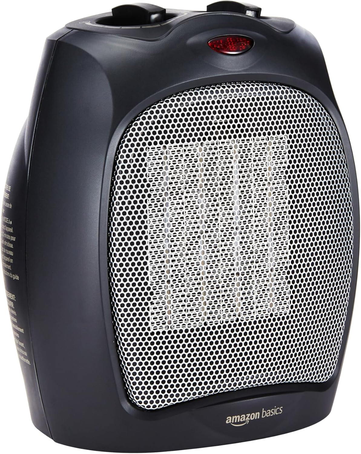 Amazon Basics Compact Ceramic Space Heater for Indoor Use, 1500W with Adjustable Thermostat, Tip-Over & Overheat Protection, for Office, Desk, and Small Rooms, Non-Oscillating, 7.52" D x 6.34" W x 9.45" H, Black