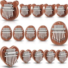 Kathfly 15-Pack Mini 8-Key Thumb Piano Set – Portable Heart & Bear Shaped Wood Kalimba Gift Bundle with Ropes for Kids, Party Favors & Music Lovers