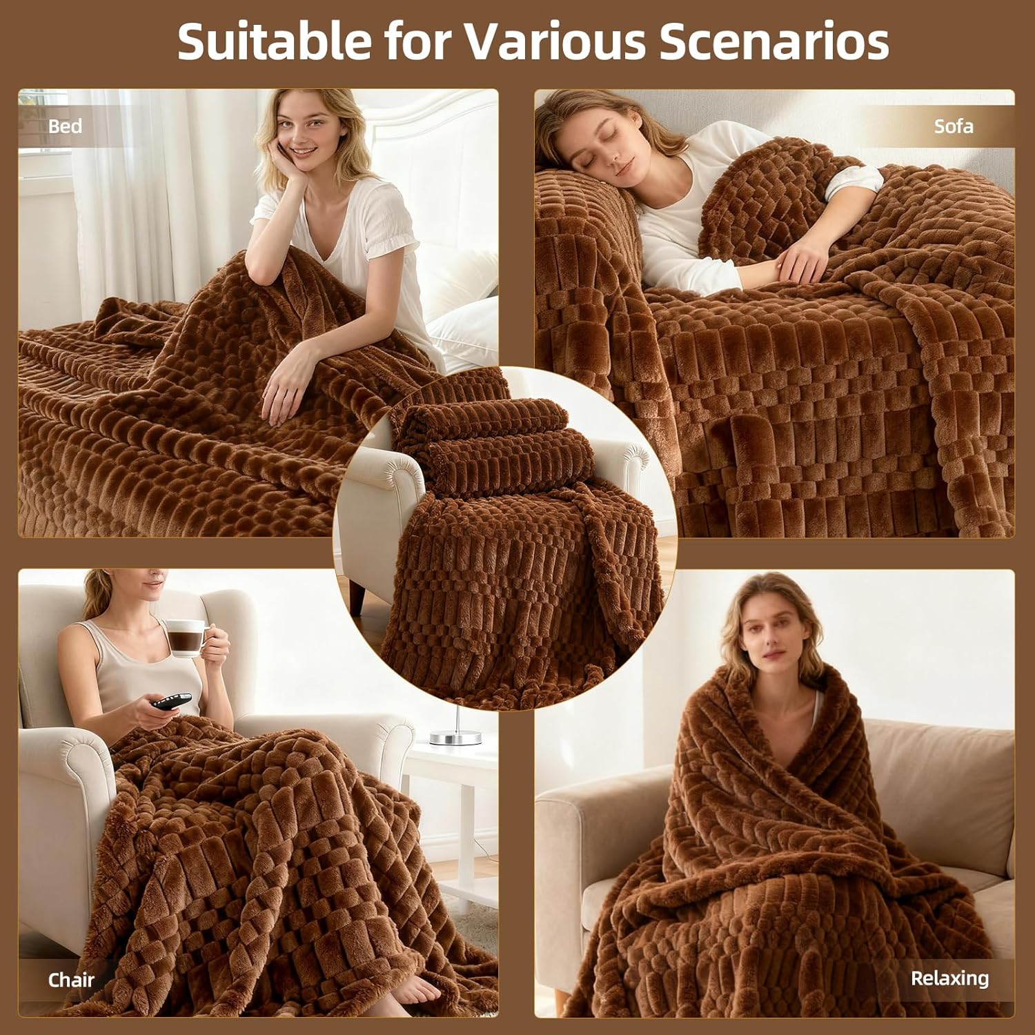 Luxury Flannel Heated Blanket Throw - 50x60 Inch Electric Blanket with 12 Heat Levels, 1-12 Hour Auto-Off Timer, ETL & FCC Certified, Machine Washable Soft Heating Throw for Home Office Couch