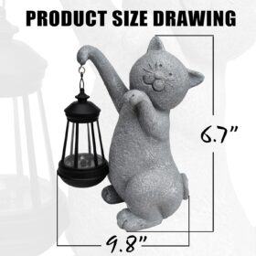 Solar Garden Statue - Hand-Painted Cat Figurine with LED Lantern