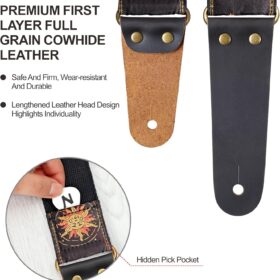 Nefelibata Sun & Moon Embroidery Guitar Strap – Premium Cowhide Leather Ends with Locks, Picks, and Button – Fits Electric, Acoustic & Bass
