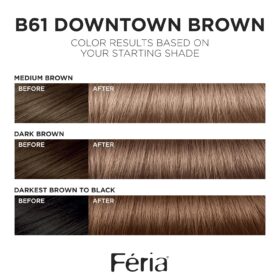 L'Oreal Paris Feria Multi-Faceted Shimmering Permanent Hair Color, B61 Downtown Brown (Hi-Lift Cool Brown) - 1 Hair Dye Kit