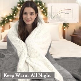 Electric Heated Blanket, 72”x84” Full Size, Fast-Heat 4-Level Controller, 10HR Auto Shut-Off, Ultra-Soft Flannel & Cozy Sherpa, Machine Washable, Perfect Gift, Light Gray