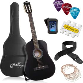 Ashthorpe 38-Inch Cutaway Acoustic Guitar Starter Kit – Full Beginner Bundle with Gig Bag, Tuner, Strap, Picks & Strings (Black)
