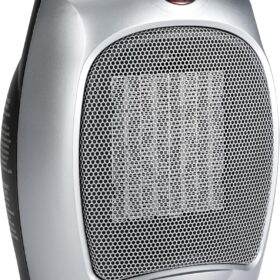 Amazon Basics 1500W Ceramic Space Heater – Portable Personal Heater with Adjustable Thermostat, Tip-Over & Overheat Protection, Silver