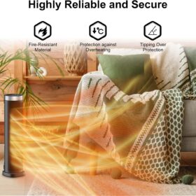 Get Instant, Cozy Warmth Anywhere with the 24-Inch Oscillating Ceramic Tower Heater | Remote & Timer Control | Ultra-Quiet 1500W PTC Heating with Advanced Safety Features for Home, Office & Bedroom