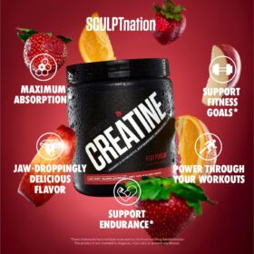 Sculpt Nation Creatine Monohydrate Powder - 30 Servings Fruit Punch Flavor for Muscle Growth, Energy & Brain Function