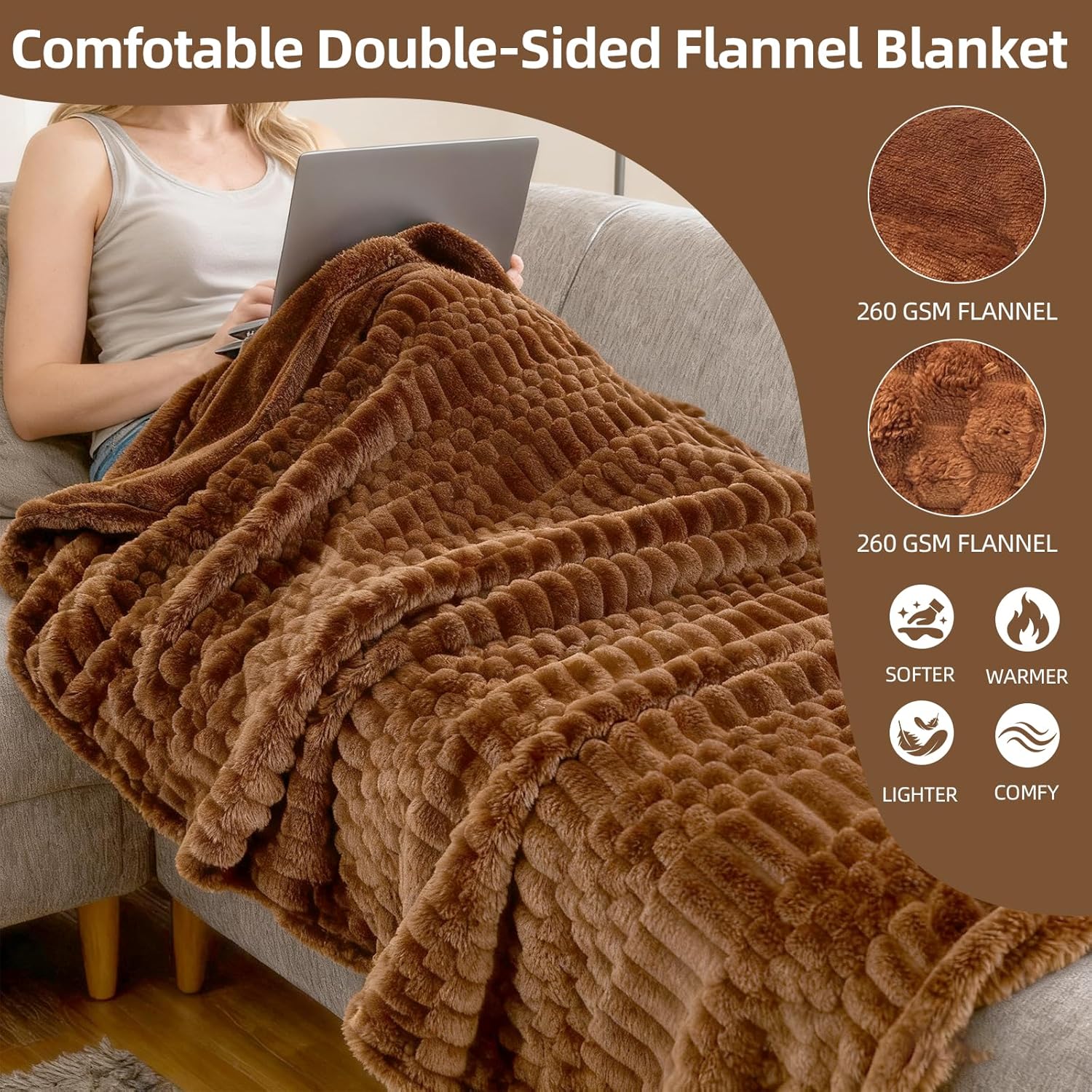 Luxury Flannel Heated Blanket Throw - 50x60 Inch Electric Blanket with 12 Heat Levels, 1-12 Hour Auto-Off Timer, ETL & FCC Certified, Machine Washable Soft Heating Throw for Home Office Couch
