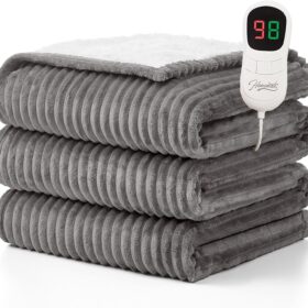 Homemate Heated Blanket Throw - 50'x60' Soft Sherpa Electric Blanket with 10 Heat Levels & Auto Off - ETL Certified